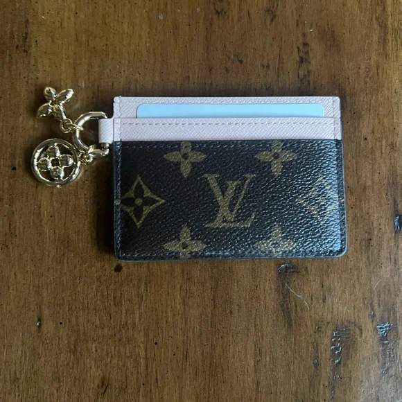 Authentic. LV Monogram Rose Ballerine Charm Card Holder With Gold Hardware. NEW. - Picture 3 of 5